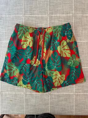 Capelle Miami Swim Trunks Men Large Red Green Tropical Palm Print Beach